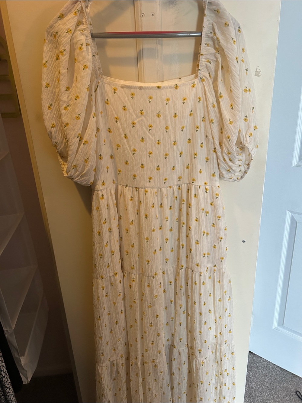 Carly Jean Los Angeles White Maxi Dress with Yellow Floral Embroidery